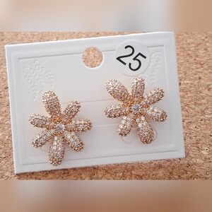 18k Gold Plated Cubic Zirconia Flower Earrings